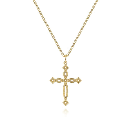14K Yellow Gold Twisted Cross Pendant Necklace