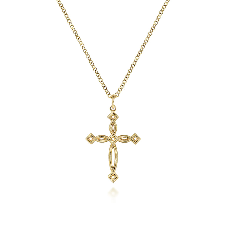 14K Yellow Gold Twisted Cross Pendant Necklace - Shot 1