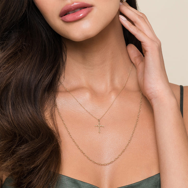 14K Yellow Gold Twisted Cross Pendant Necklace - Shot 4