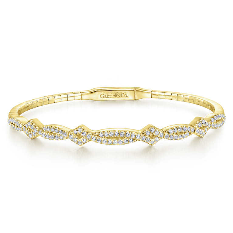 14K Yellow Gold Twisted Diamond Bangle - 0.65 ct - Shot 1