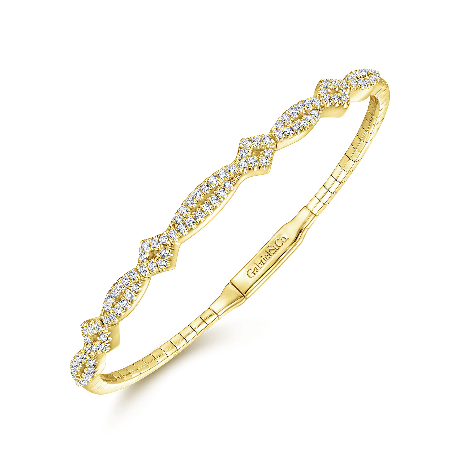 14K Yellow Gold Twisted Diamond Bangle - 0.65 ct - Shot 2