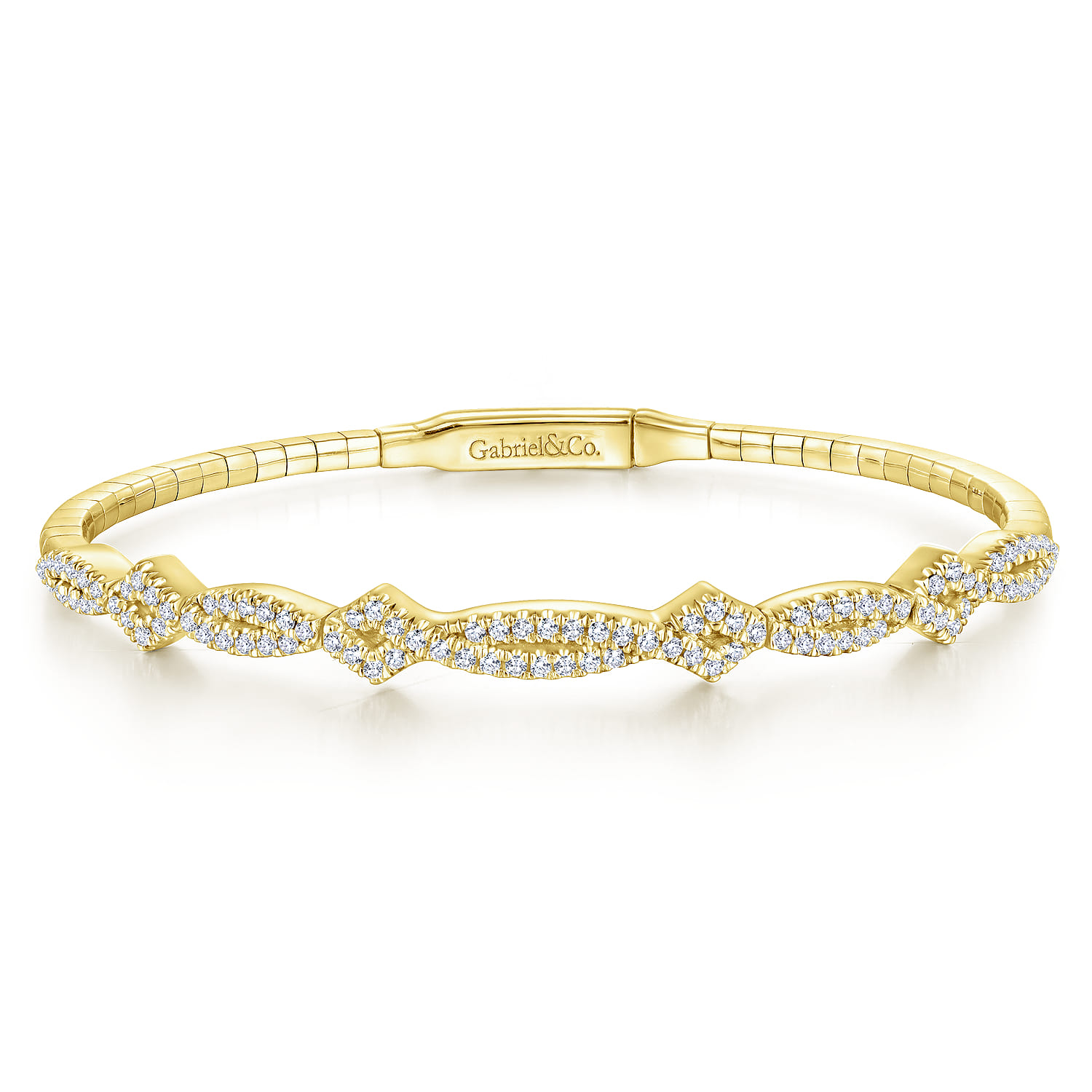 14K Yellow Gold Twisted Diamond Bangle - 0.65 ct - Shot 1