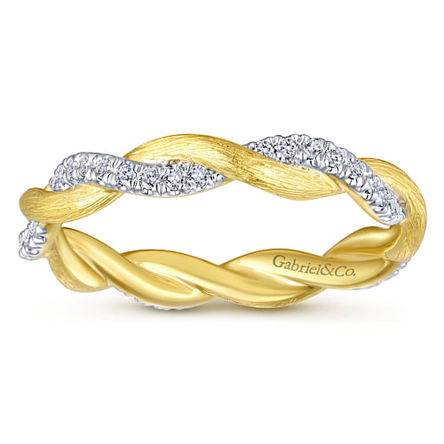 14K Yellow Gold Twisted Diamond Stackable Ring - Shot 4