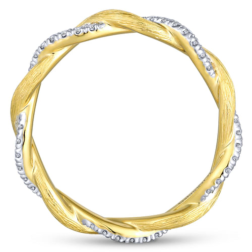 14K Yellow Gold Twisted Diamond Stackable Ring - Shot 2