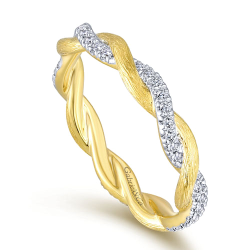 14K Yellow Gold Twisted Diamond Stackable Ring - Shot 3