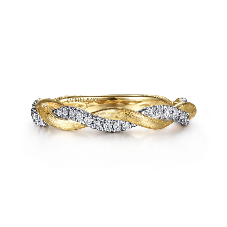 14K Yellow Gold Twisted Diamond Stackable Ring - 0.2 ct - Shot 1