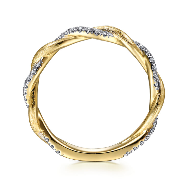 14K Yellow Gold Twisted Diamond Stackable Ring - 0.2 ct - Shot 2