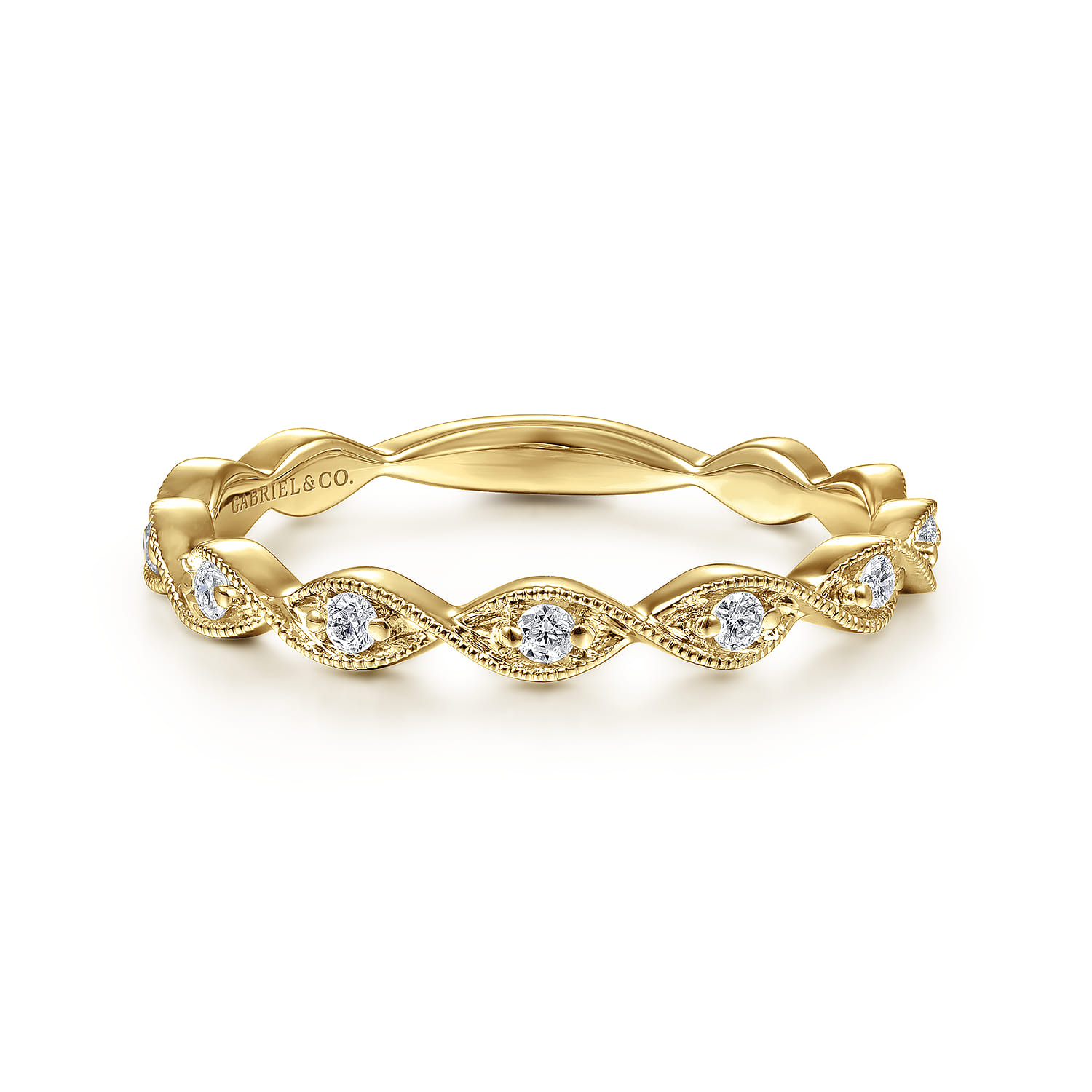 14K Yellow Gold Twisted Diamond Stackable Ring - 0.15 ct - Shot 1