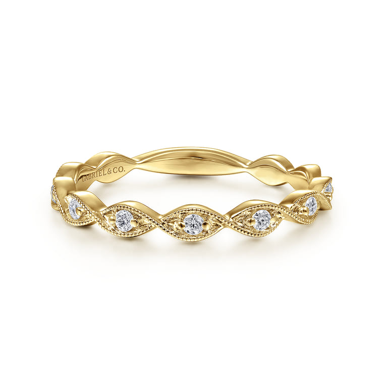 14K Yellow Gold Twisted Diamond Stackable Ring - 0.15 ct - Shot 1