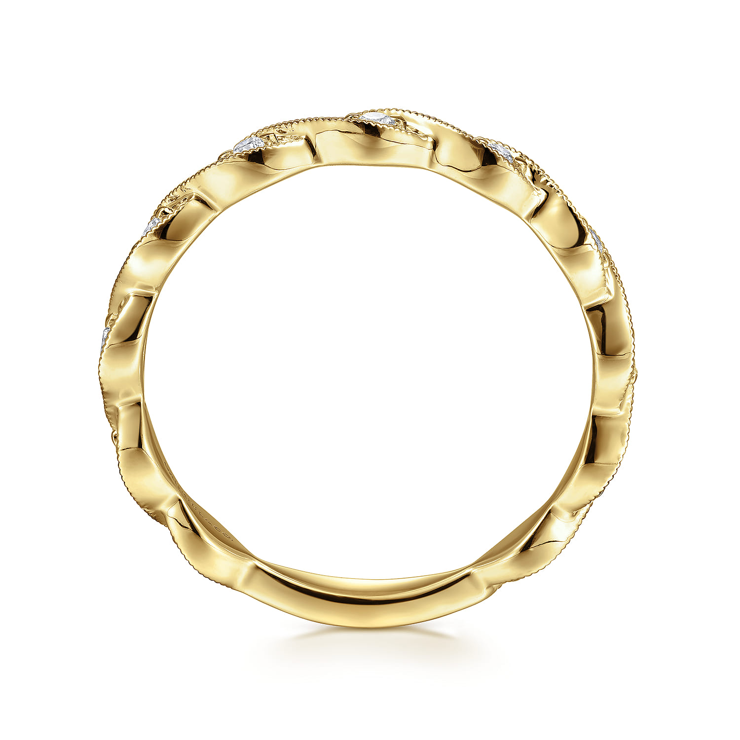 14K Yellow Gold Twisted Diamond Stackable Ring - 0.15 ct - Shot 2