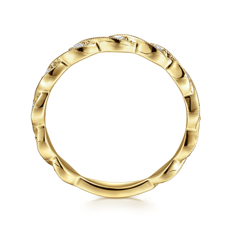 14K Yellow Gold Twisted Diamond Stackable Ring - 0.15 ct - Shot 2