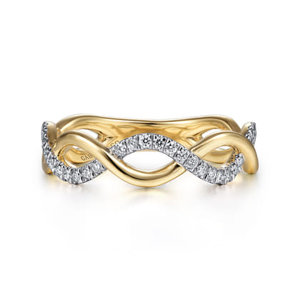 14K Yellow Gold Twisted Diamond Stackable Ring