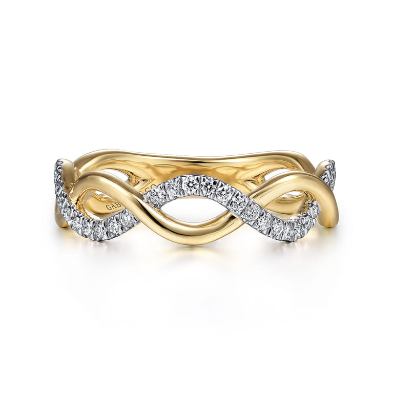 14K Yellow Gold Twisted Diamond Stackable Ring - 0.2 ct - Shot 1