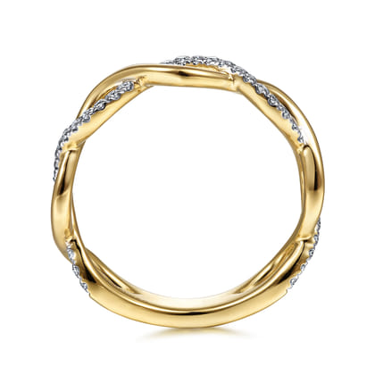 14K Yellow Gold Twisted Diamond Stackable Ring
