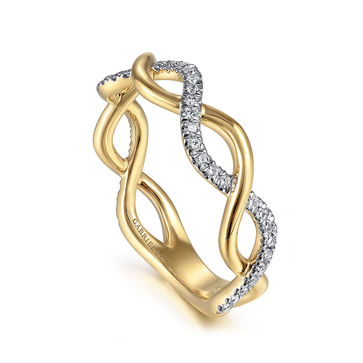 14K Yellow Gold Twisted Diamond Stackable Ring - 0.2 ct - Shot 3