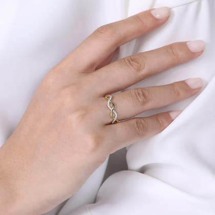 14K Yellow Gold Twisted Diamond Stackable Ring