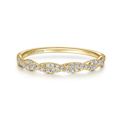 14K Yellow Gold Twisted Diamond Stackable Ring