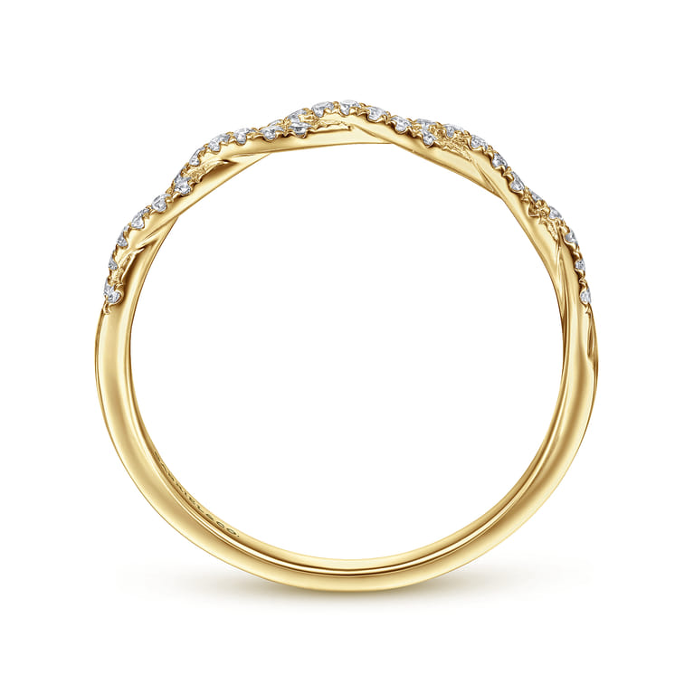 14K Yellow Gold Twisted Diamond Stackable Ring - 0.11 ct - Shot 2