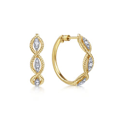 14K Yellow Gold Twisted Layered 20mm Diamond Hoop Earrings
