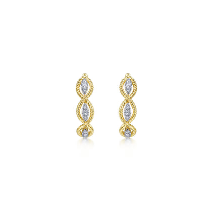 14K Yellow Gold Twisted Layered 20mm Diamond Hoop Earrings