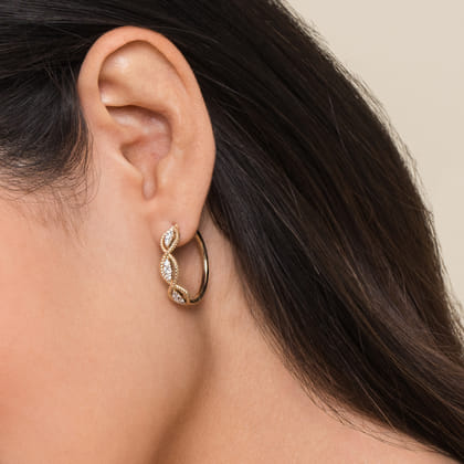 14K Yellow Gold Twisted Layered 20mm Diamond Hoop Earrings