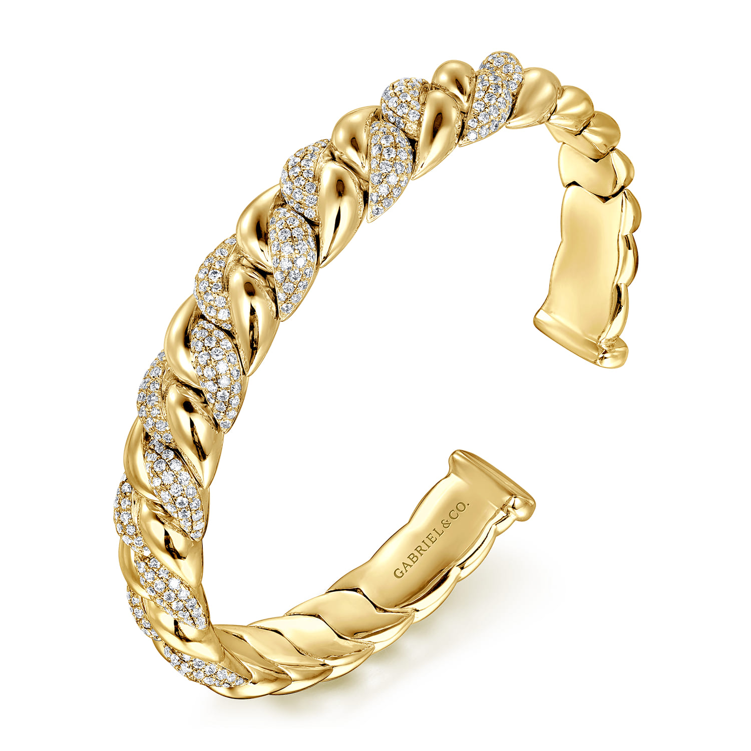 14K Yellow Gold Twisted Link Diamond Pave Cuff Bracelet - 2.3 ct - Shot 2