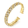 14K Yellow Gold Twisted Link Diamond Pave Cuff Bracelet - 2.3 ct
