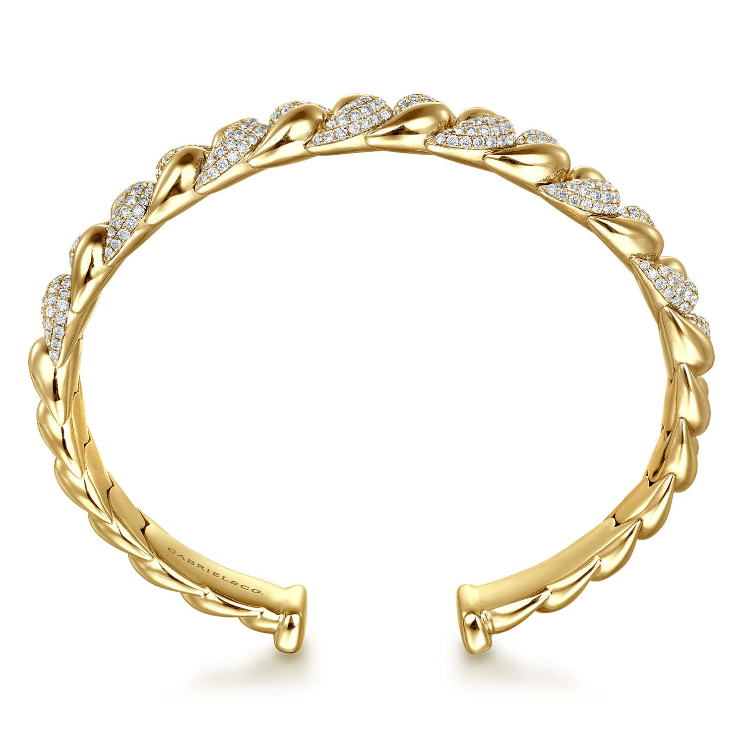14K Yellow Gold Twisted Link Diamond Pave Cuff Bracelet - 2.3 ct - Shot 3