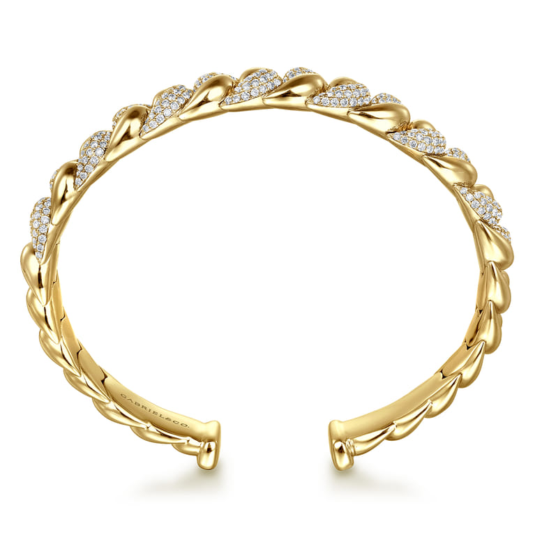 14K Yellow Gold Twisted Link Diamond Pave Cuff Bracelet - 2.3 ct - Shot 3