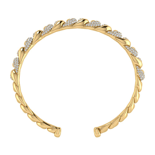 14K Yellow Gold Twisted Link Diamond Pave Cuff Bracelet - 2.5 ct - Shot 3