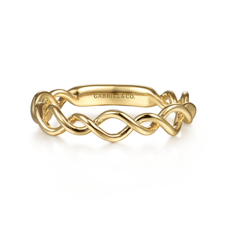 14K Yellow Gold Twisted Metal Stackable Ring - Shot 1