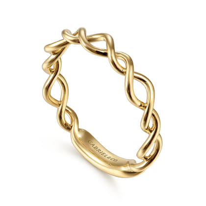 14K Yellow Gold Twisted Metal Stackable Ring