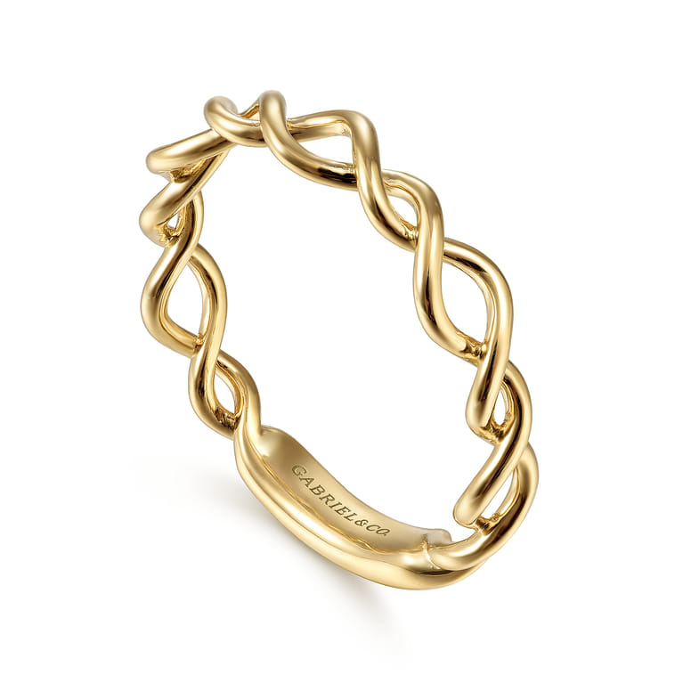 14K Yellow Gold Twisted Metal Stackable Ring - Shot 3