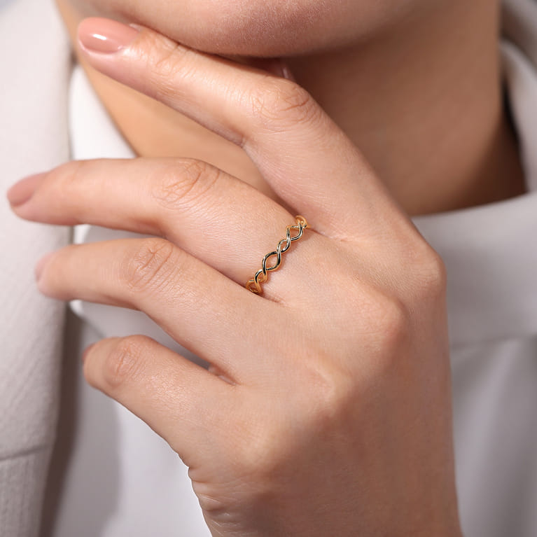 14K Yellow Gold Twisted Metal Stackable Ring - Shot 5