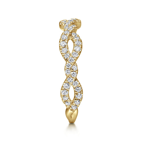 14K Yellow Gold Twisted Pave Diamond Stackable Ring - 0.4 ct - Shot 4
