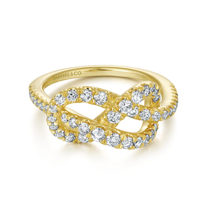 14K Yellow Gold Twisted Pretzel Diamond Ring