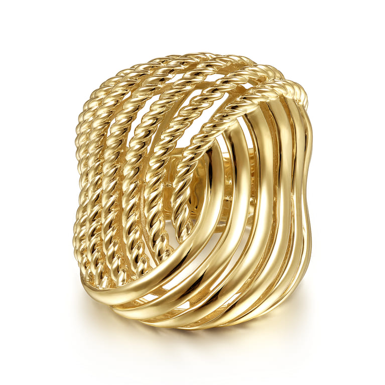 14K Yellow Gold Twisted Rope Abstract Ring - Shot 1