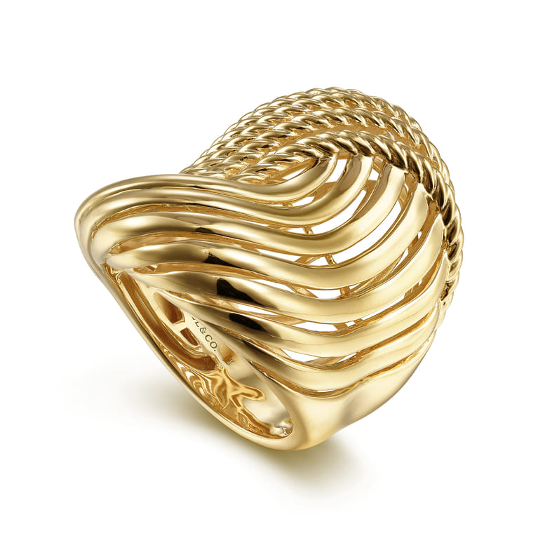 14K Yellow Gold Twisted Rope Abstract Ring - Shot 3