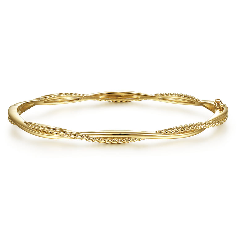 14K Yellow Gold Twisted Rope Bangle Bracelet - Shot 1