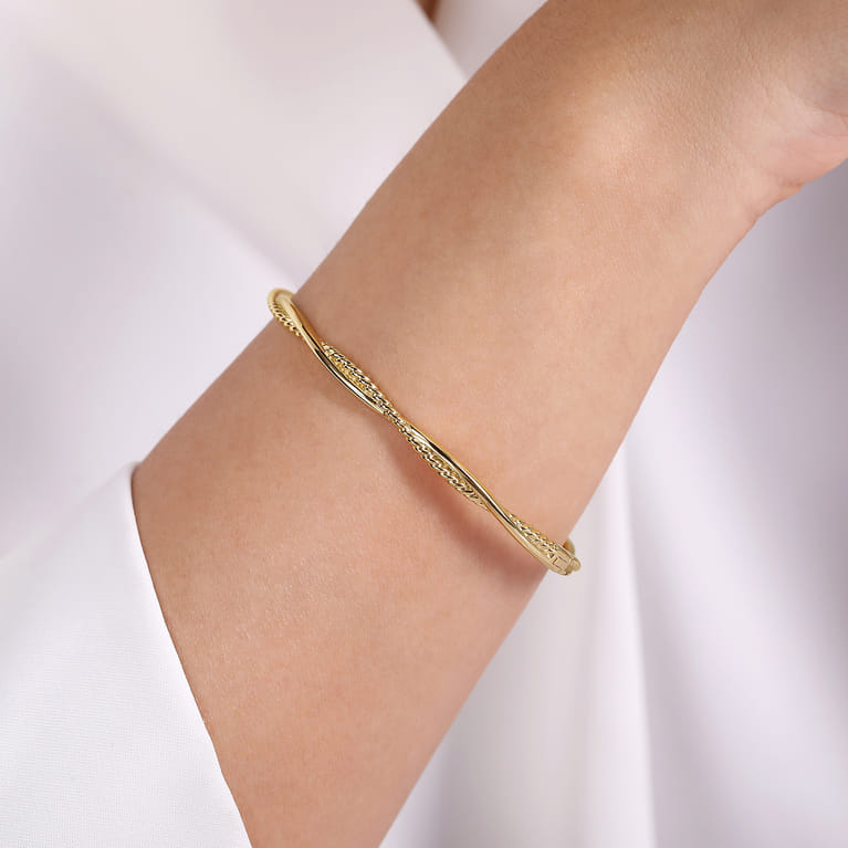 14K Yellow Gold Twisted Rope Bangle Bracelet - Shot 4