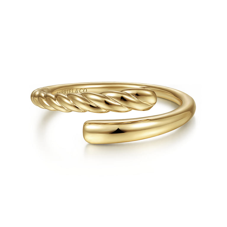 14K Yellow Gold Twisted Rope Bypass Open Ring - Shot 1