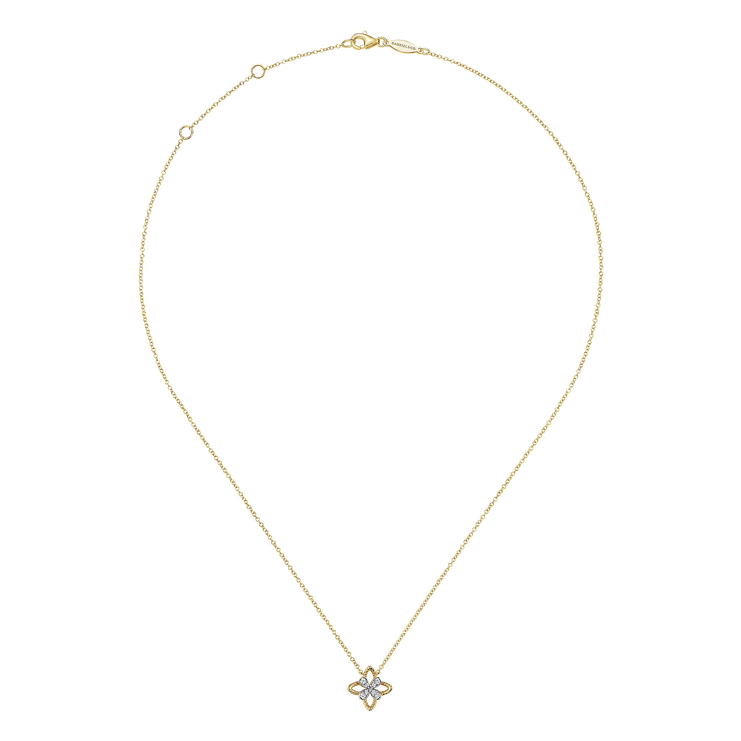 14K Yellow Gold Twisted Rope Clover Pendant Necklace with Diamond Petals - 0.07 ct - Shot 2