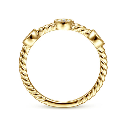 14K Yellow Gold Twisted Rope Cluster Diamond Station Stackable Ring