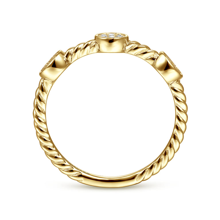 14K Yellow Gold Twisted Rope Cluster Diamond Station Stackable Ring - 0.11 ct - Shot 2