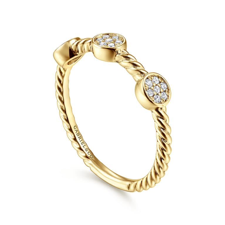 14K Yellow Gold Twisted Rope Cluster Diamond Station Stackable Ring - 0.11 ct - Shot 3