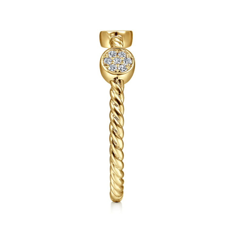 14K Yellow Gold Twisted Rope Cluster Diamond Station Stackable Ring - 0.11 ct - Shot 4