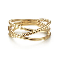 14K Yellow Gold Twisted Rope Criss Cross Ring