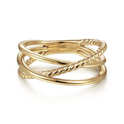 14K Yellow Gold Twisted Rope Criss Cross Ring