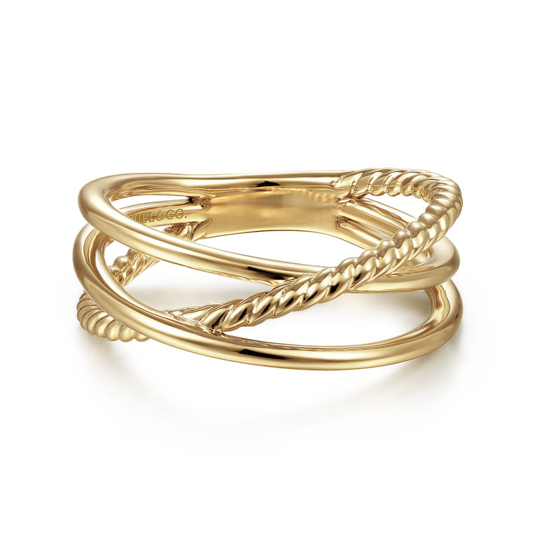 14K Yellow Gold Twisted Rope Criss Cross Ring - Shot 1