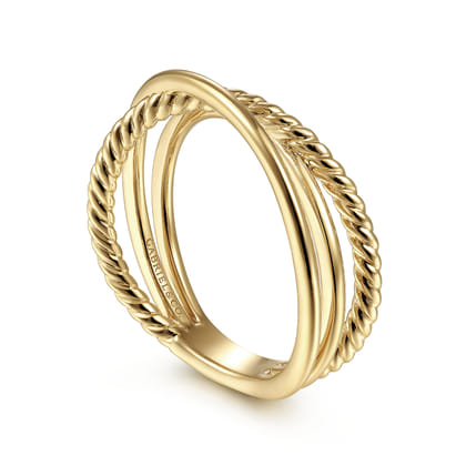 14K Yellow Gold Twisted Rope Criss Cross Ring